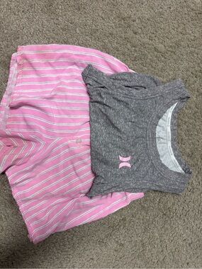 Hurley Pink Striped Shorts with Gray Logo Tee Pajama Set